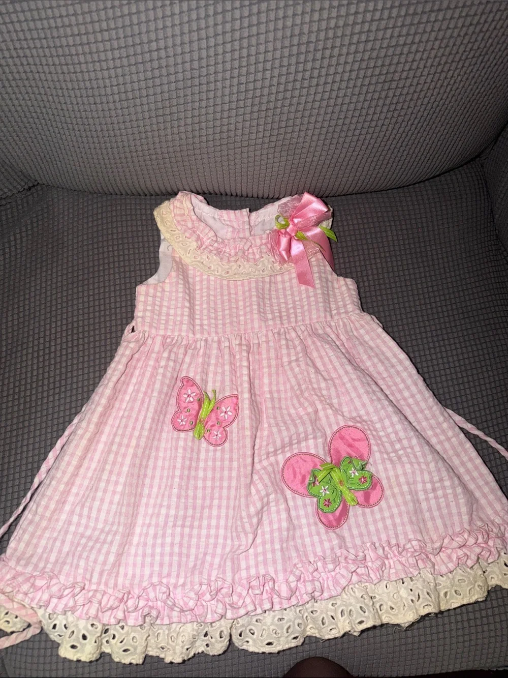 Pink Gingham Butterfly Sleeveless Kids Dress